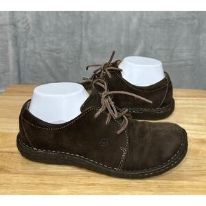Born Womens Leather Oxfords 8M Lace Up Comfort Preppy Square Toe Brown